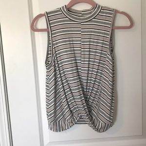 Twist Front Striped Ribbed Tank